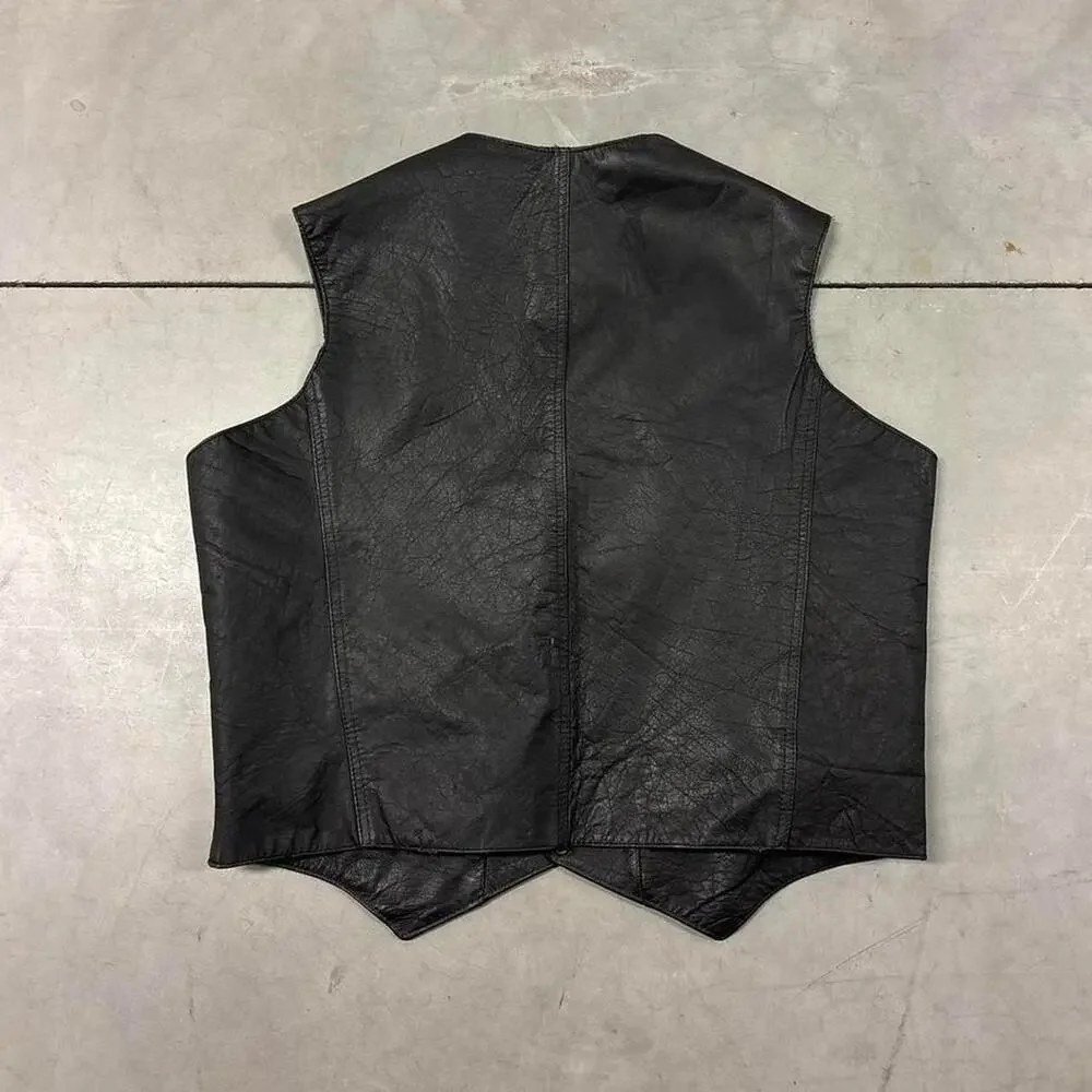 vintage 90s black leather vest
